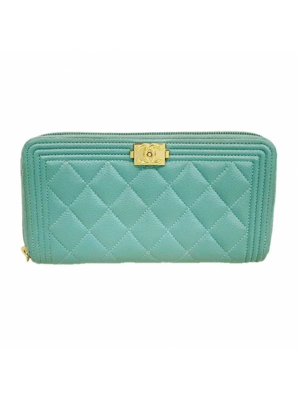 Chanel Wallet Boy Caviar Leather Blue Gold
